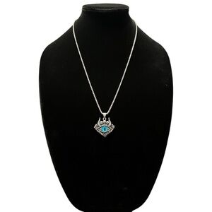 Silver tone Evil Eye Pendant Necklace 24”